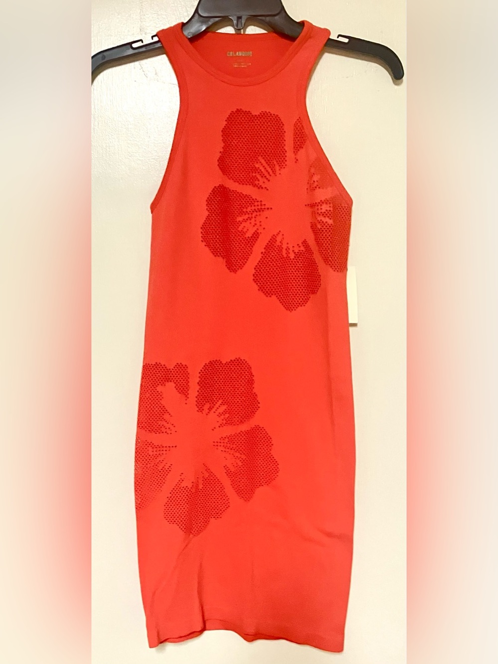 Anthropologie Blood Orange Semi Sheer Racerback Floral Dress: Size S/M (Stretch) - Picture 5 of 8